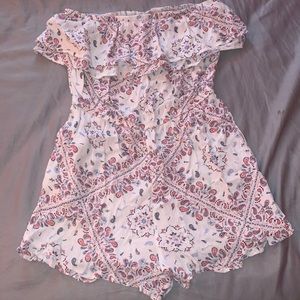 strapless paisley print romper